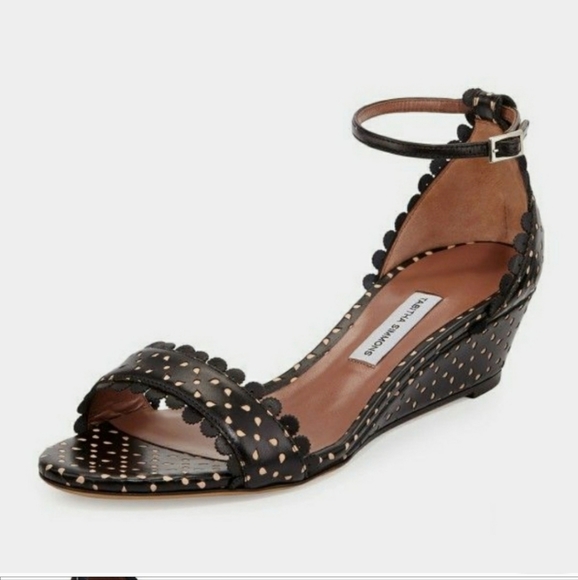 EUC Tabitha Simmons Learher Wedge Sandals